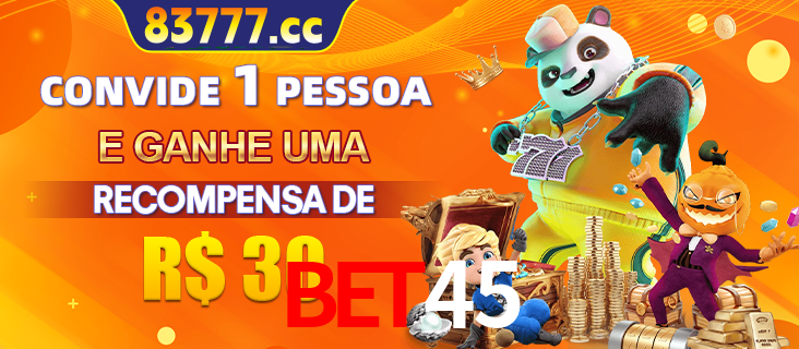 Banner institucional da BET45 sobre parceria de marcas e criação de uma marca de excelência, apresentando os mascotes de jogos populares como o Fortune Tiger.